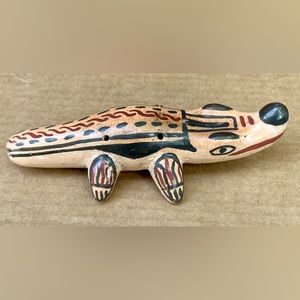 Vintage Latin American Figural Aligator Baked Clay Tonal Whistle Antique Ocarina